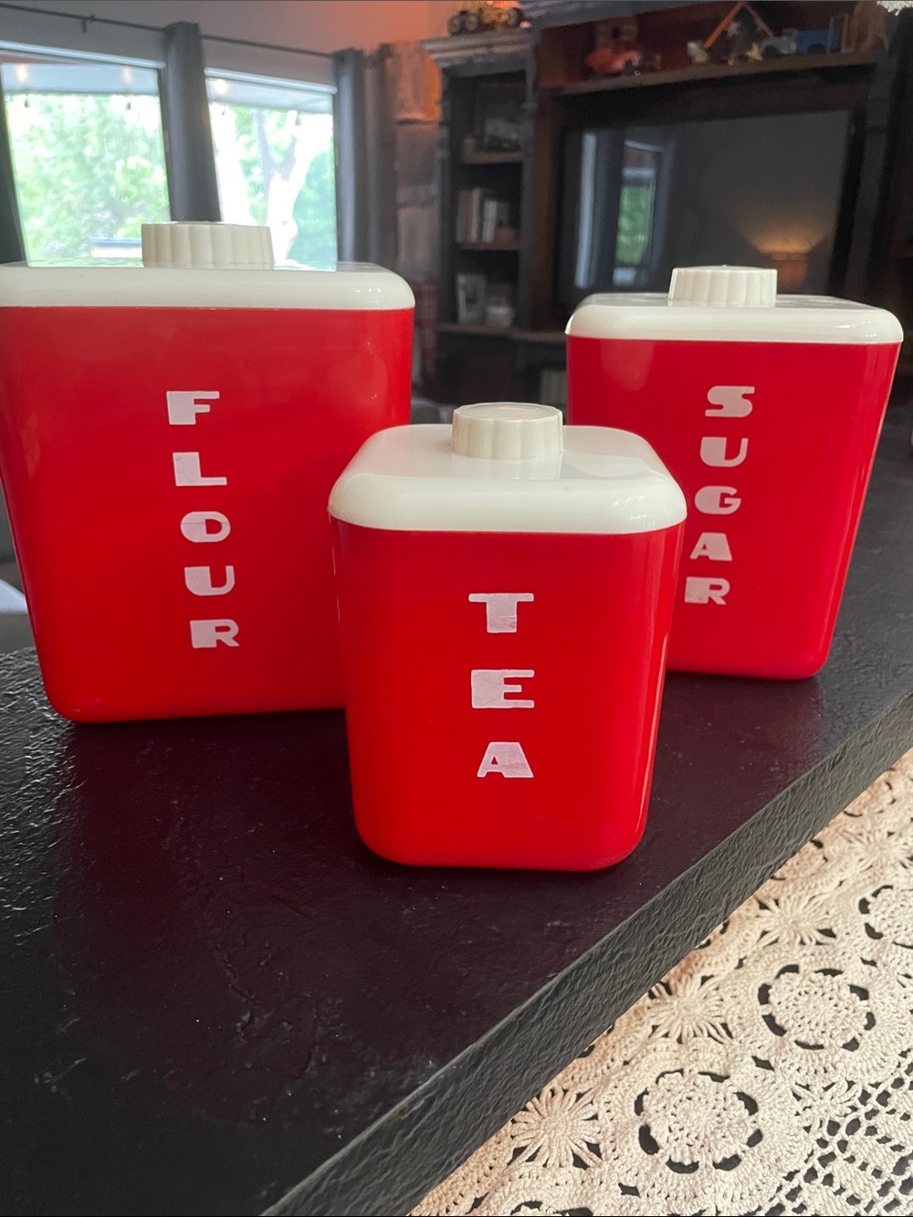 Lustro*Ware Red Vintage Kitchen Canister Set - Flour Tea Sugar